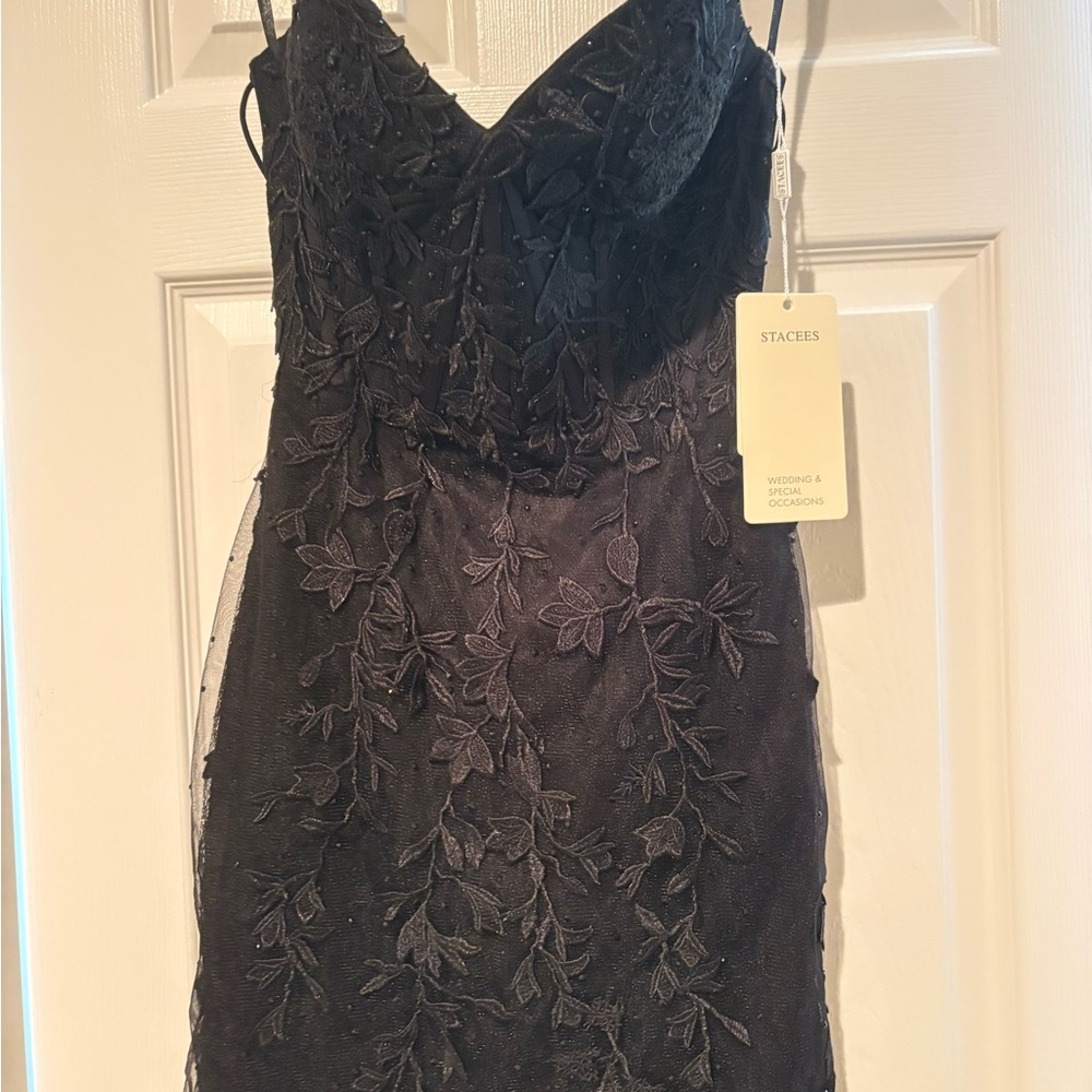 Stacees Black Strapless Lace Dress